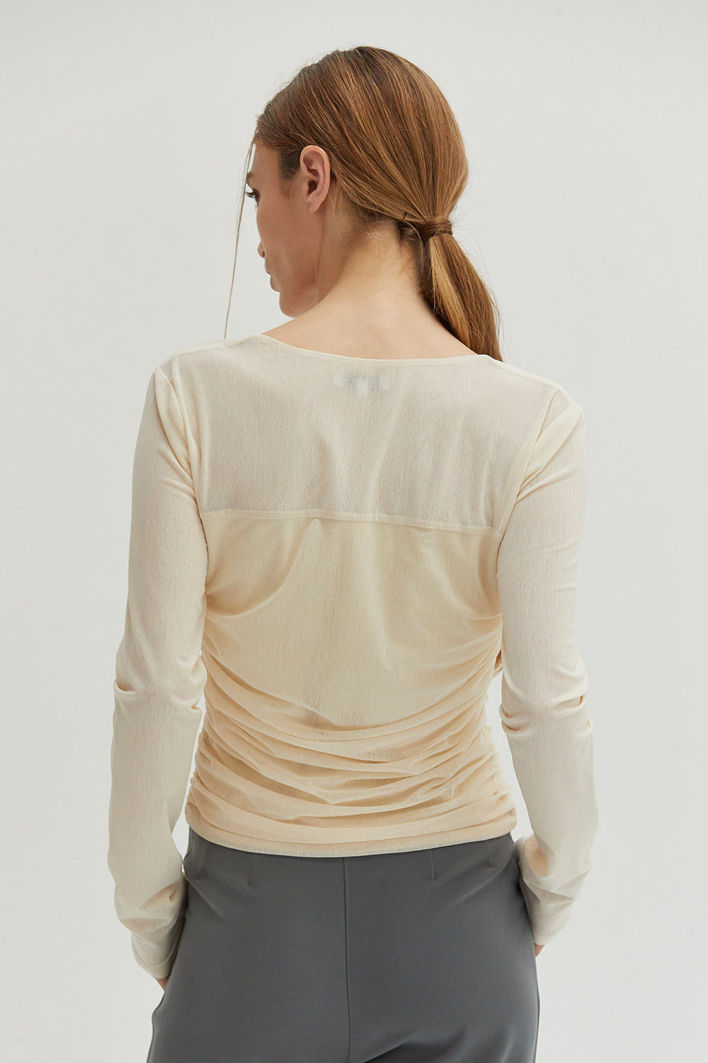 Square Neckline Mesh Long Sleeve Top