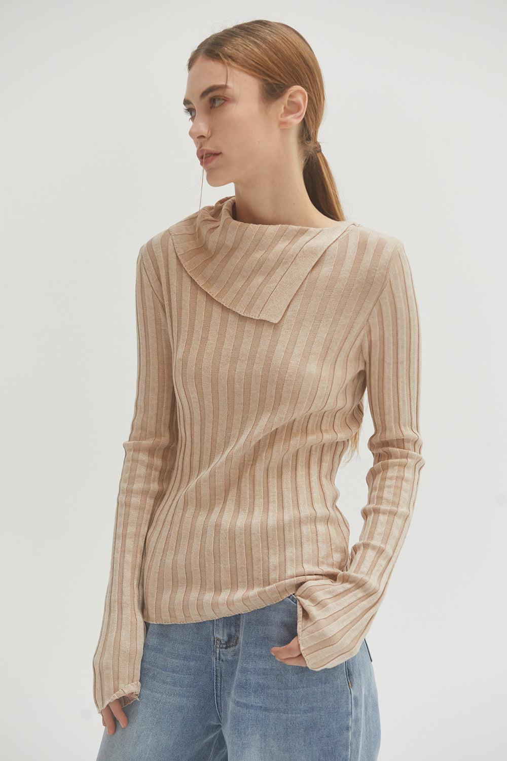 Flap Detail Long Sleeve Knit Top