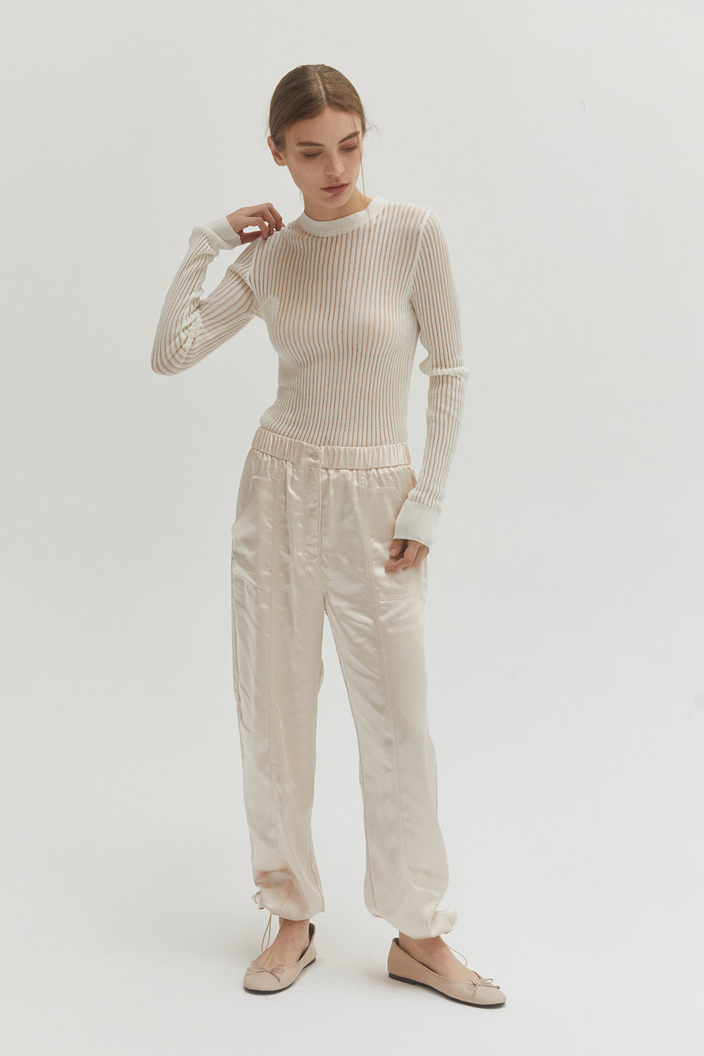 Crew Neck Long Sleeve Slim Fit Knit Top