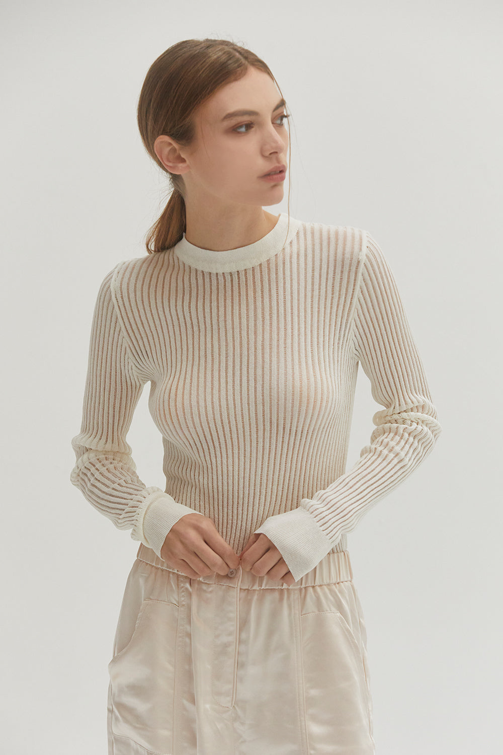 Crew Neck Long Sleeve Slim Fit Knit Top