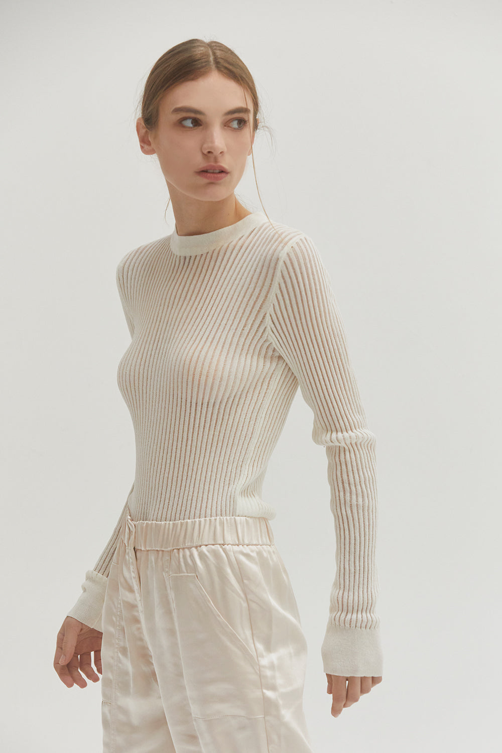 Crew Neck Long Sleeve Slim Fit Knit Top