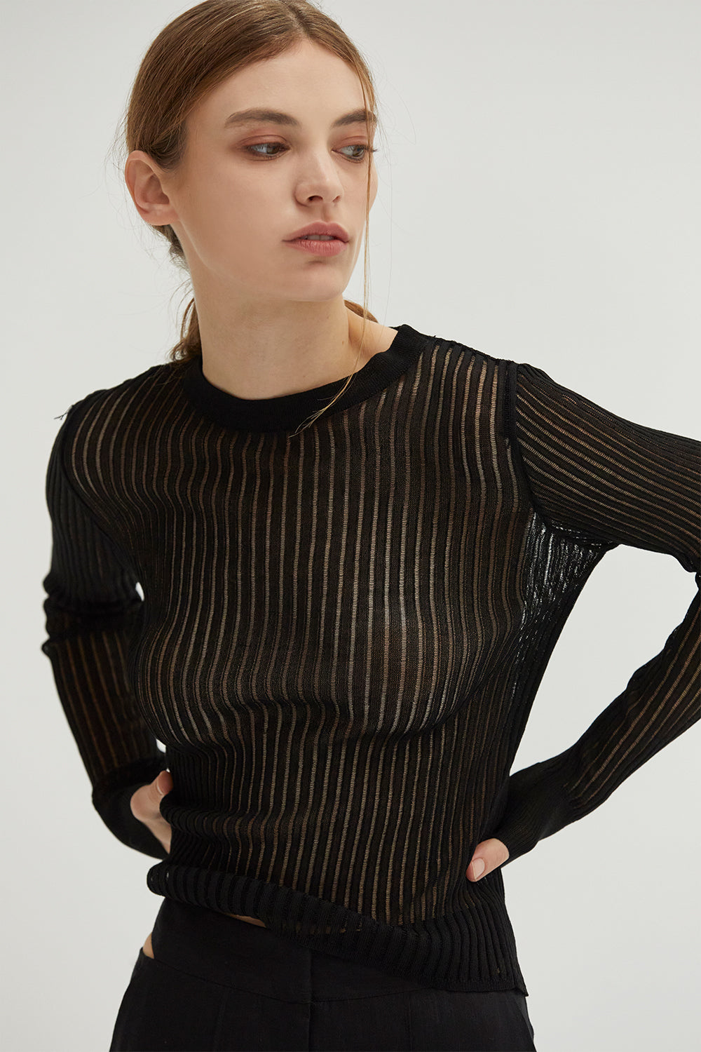 Crew Neck Long Sleeve Slim Fit Knit Top
