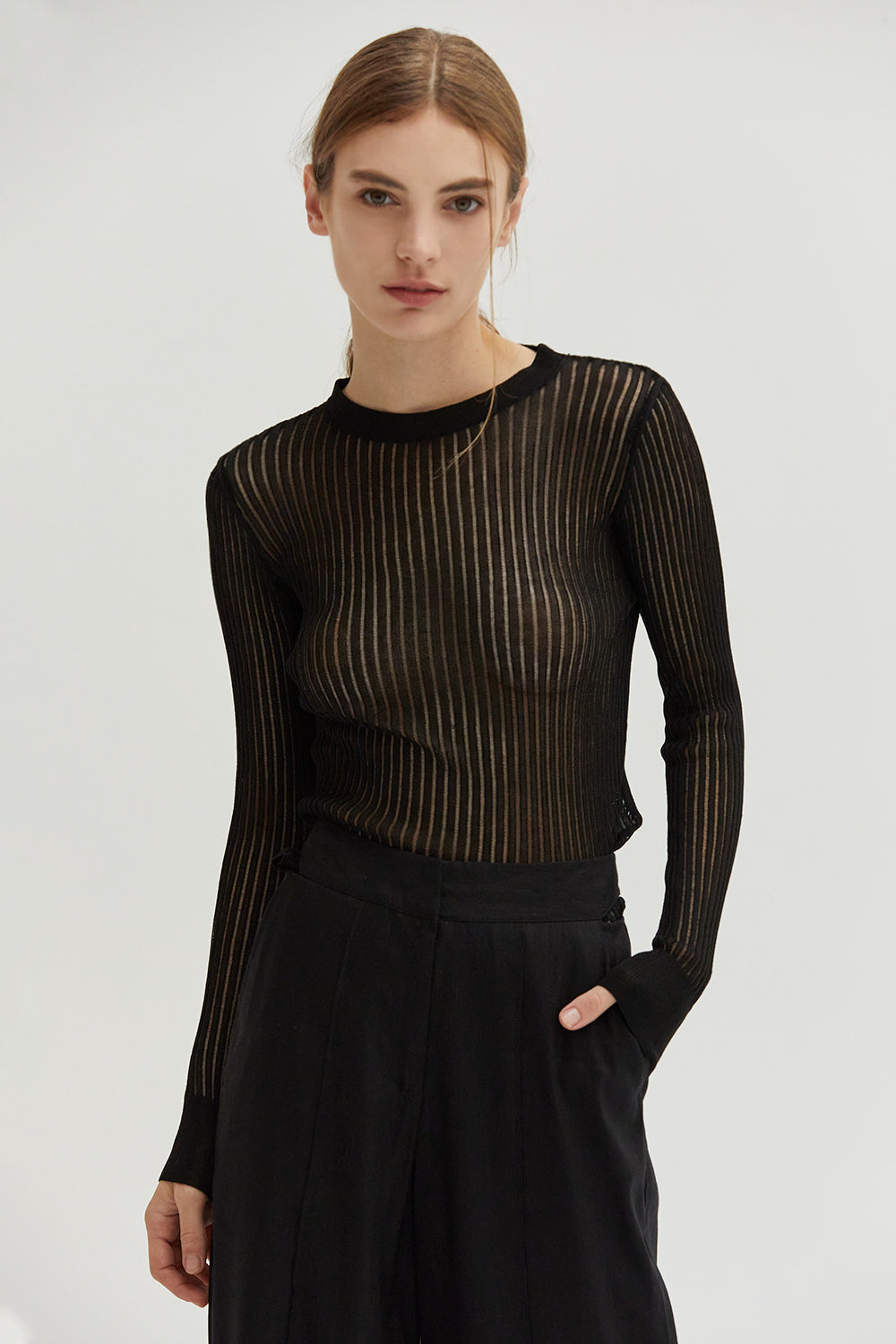 Crew Neck Long Sleeve Slim Fit Knit Top