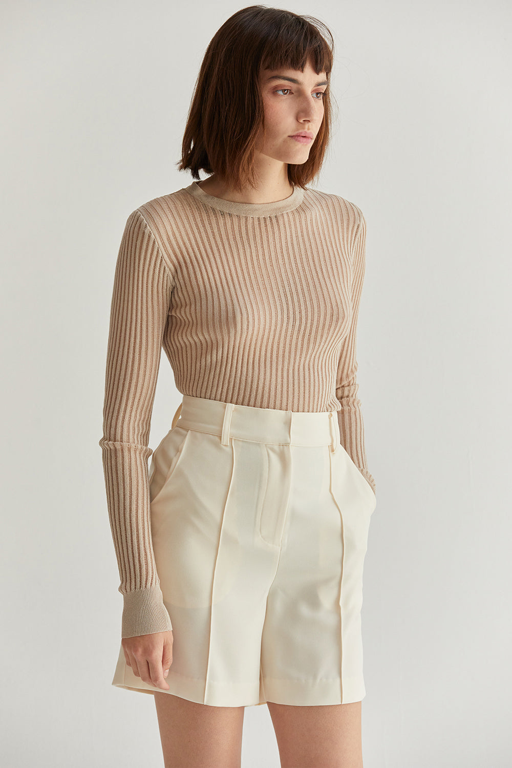 Crew Neck Long Sleeve Slim Fit Knit Top