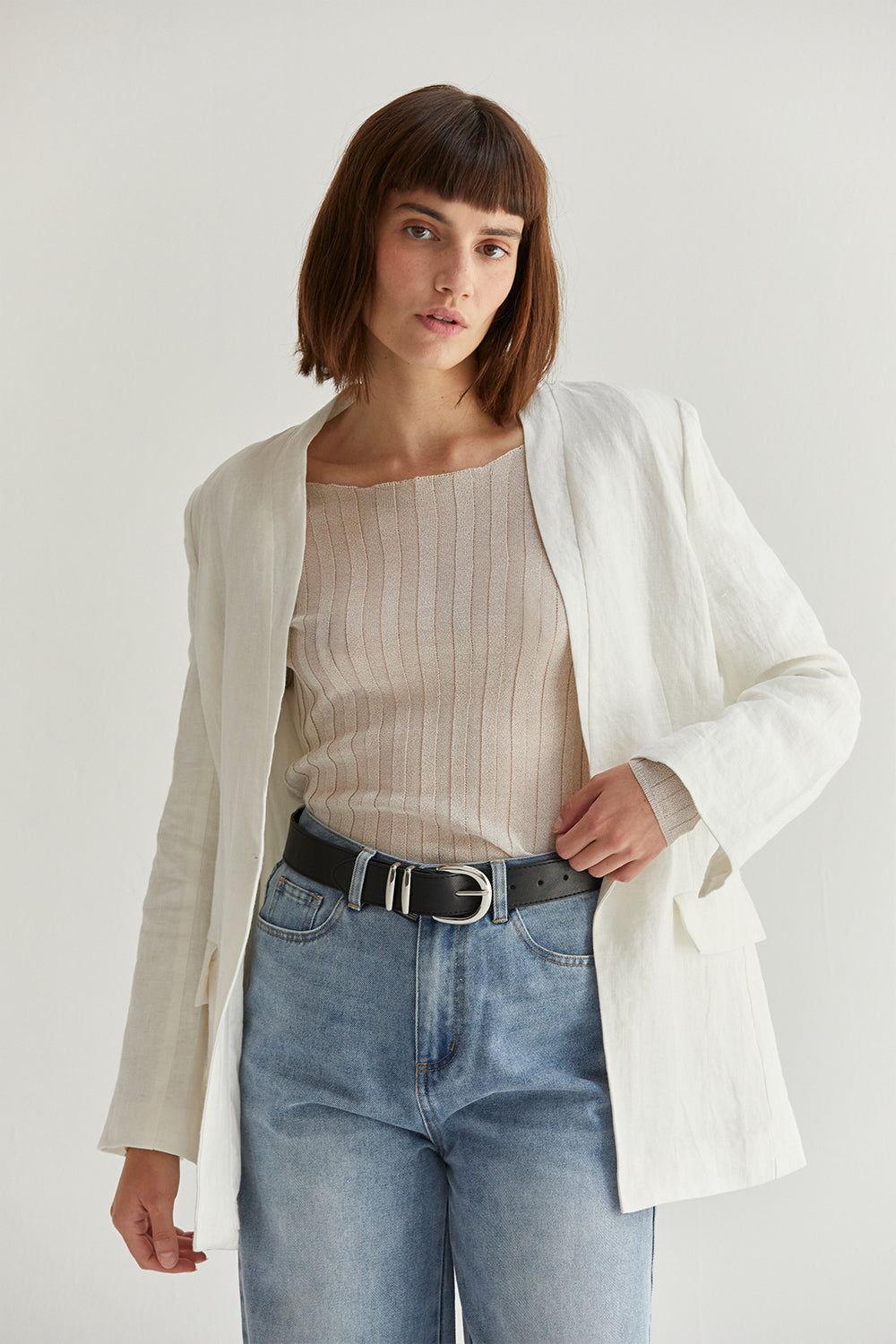Semi-Sheer Ribbed Knit Long Sleeve Top