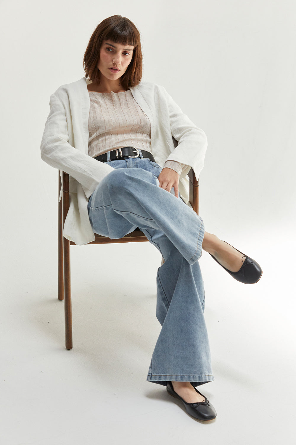 Semi-Sheer Ribbed Knit Long Sleeve Top