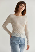 Semi-Sheer Ribbed Knit Long Sleeve Top