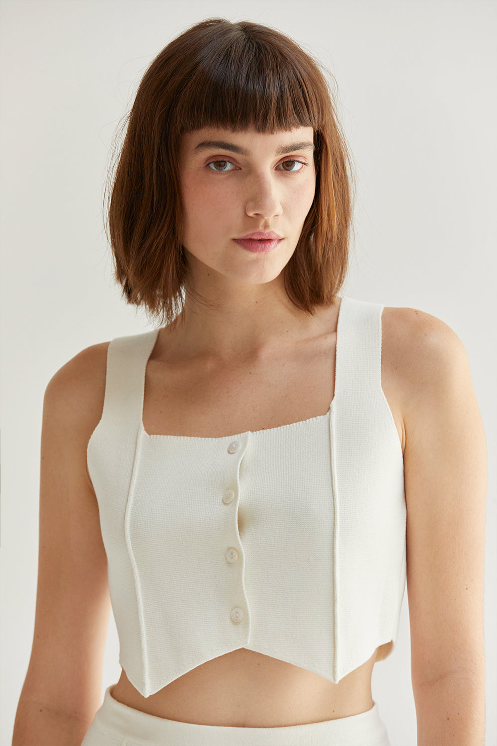 Square Neckline Cropped Vest Knit Top
