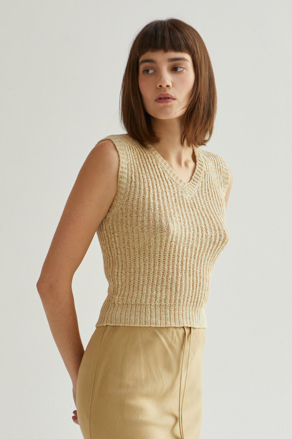 V-Neckline Sleeveless Knit Top