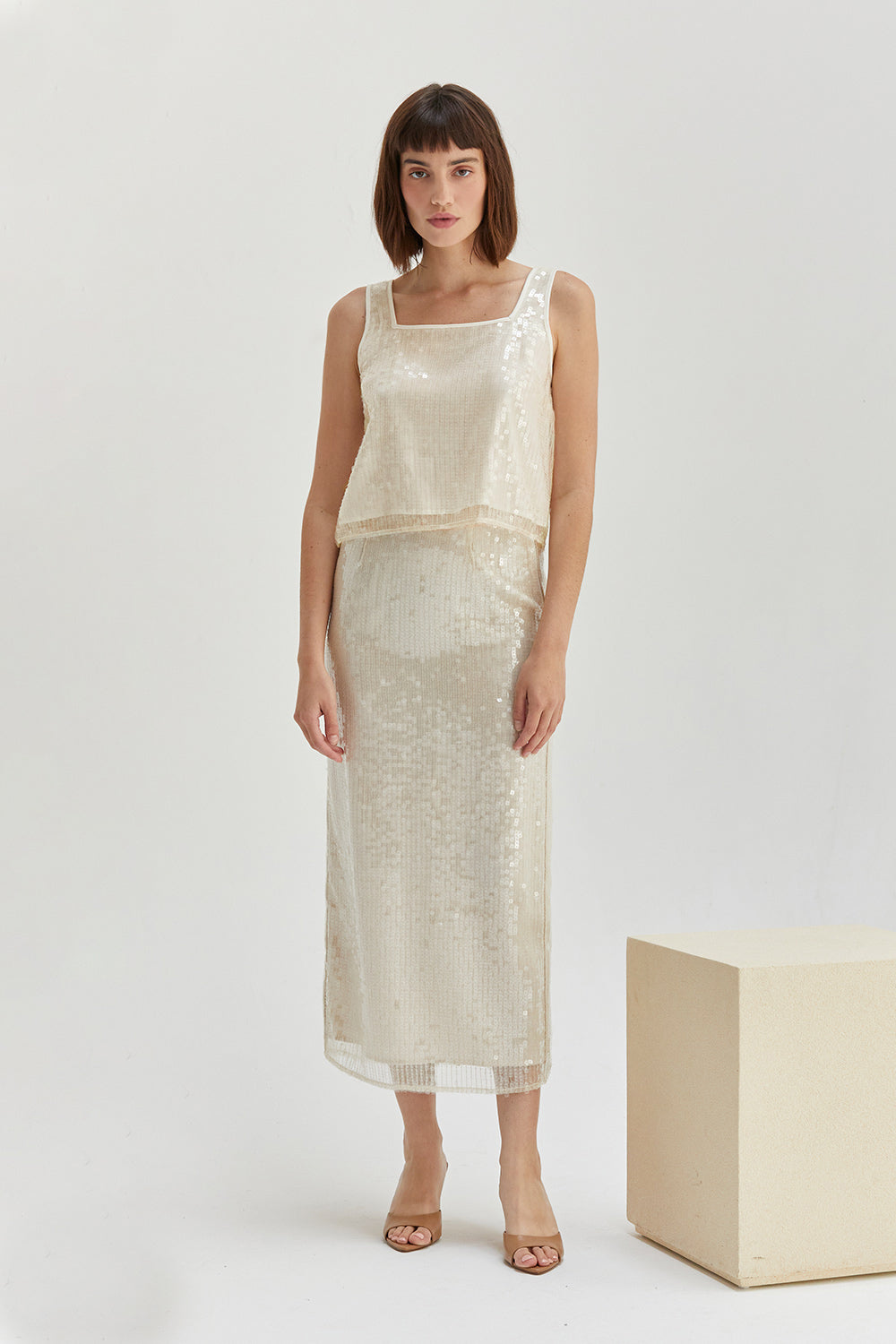 Square Neckline Sequins Crop Top