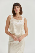 Square Neckline Sequins Crop Top