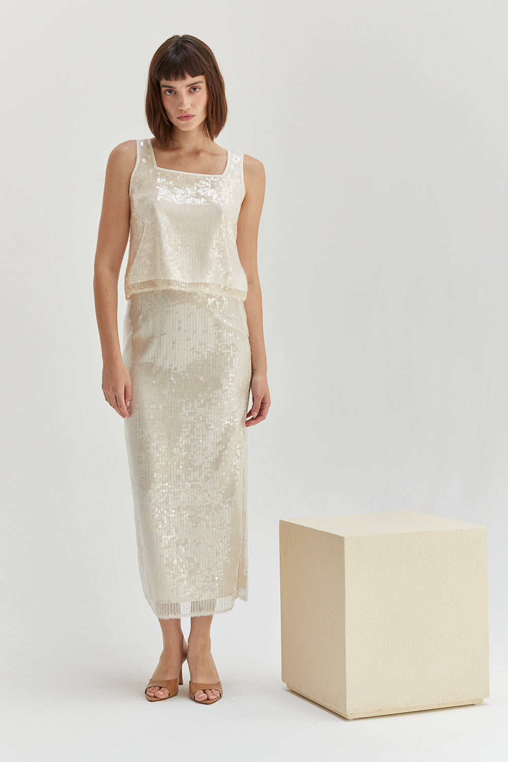 Square Neckline Sequins Crop Top