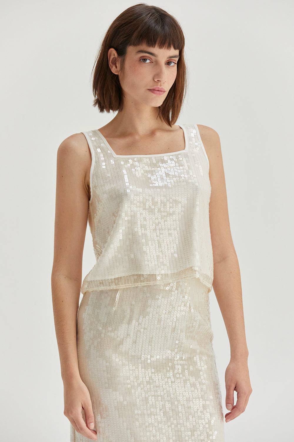 Square Neckline Sequins Crop Top