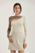 Color Block Cut Out Long Sleeve Knit Top