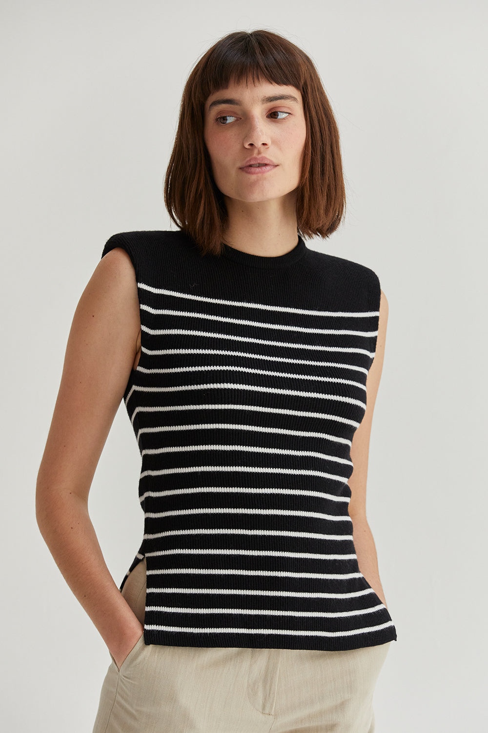 Striped Sleeveless Ribbed Knit Top