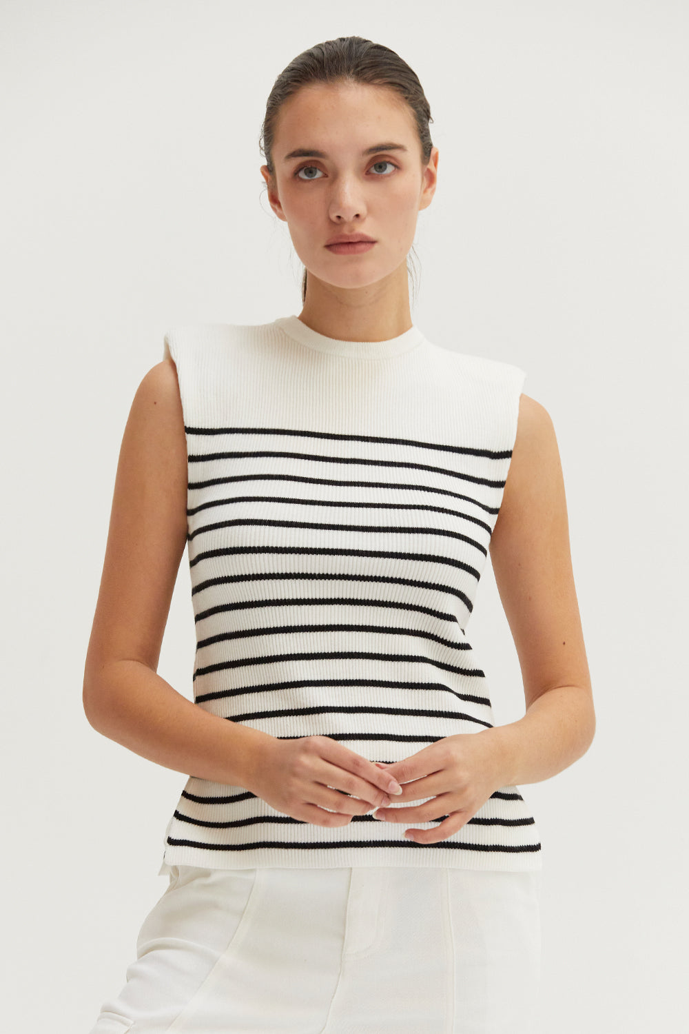 Striped Sleeveless Ribbed Knit Top