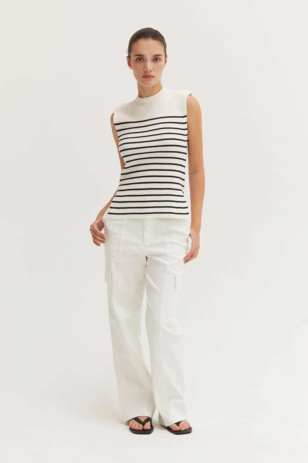 Striped Sleeveless Ribbed Knit Top