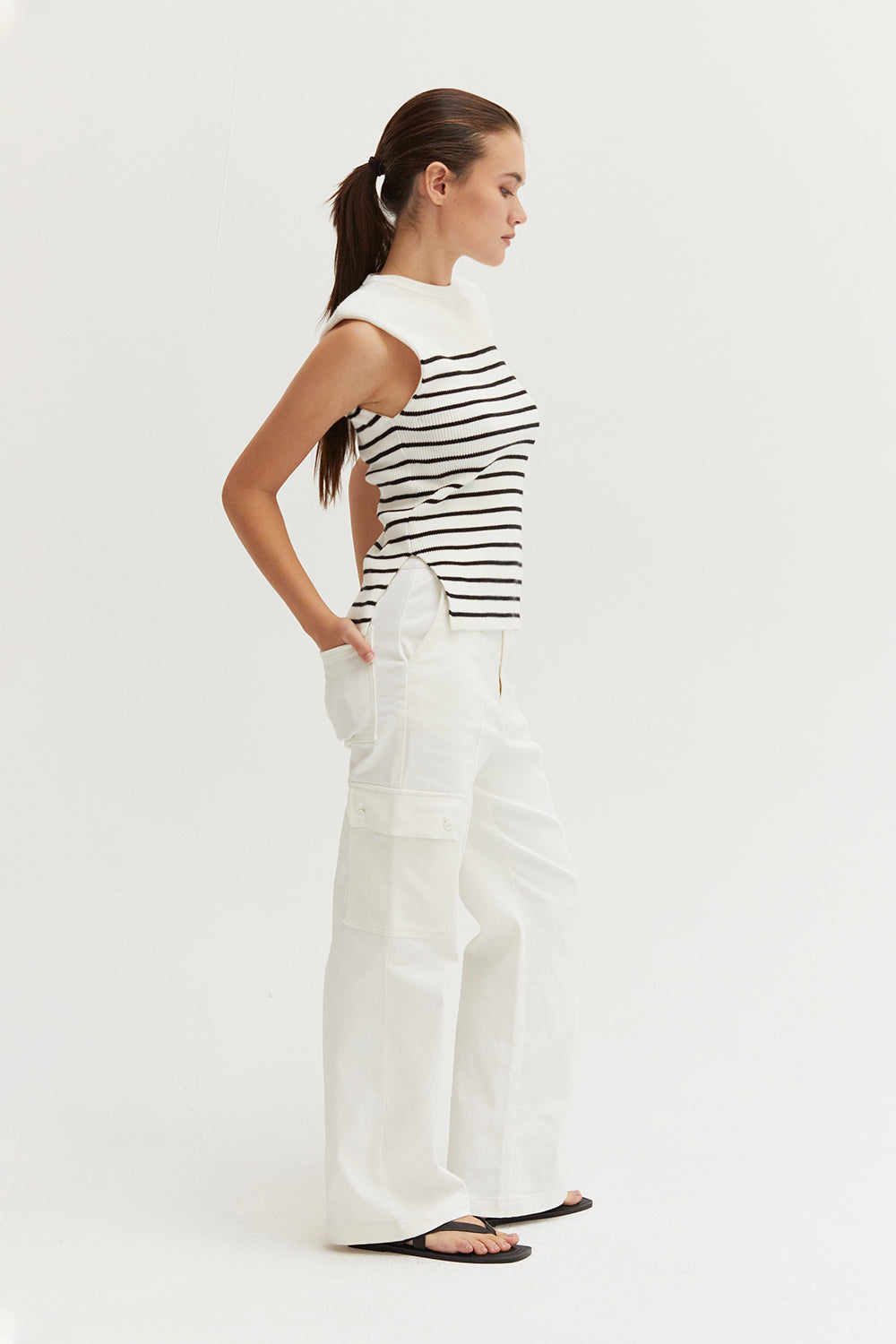 Striped Sleeveless Ribbed Knit Top