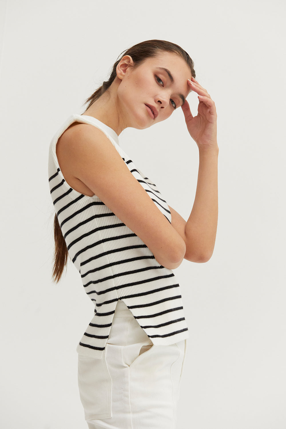 Striped Sleeveless Ribbed Knit Top