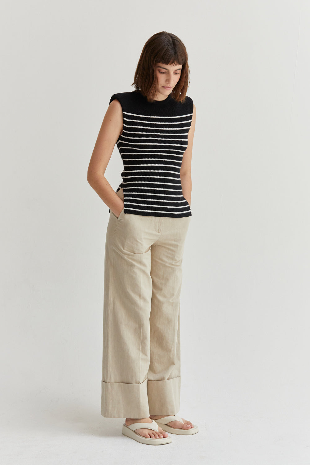 Striped Sleeveless Ribbed Knit Top