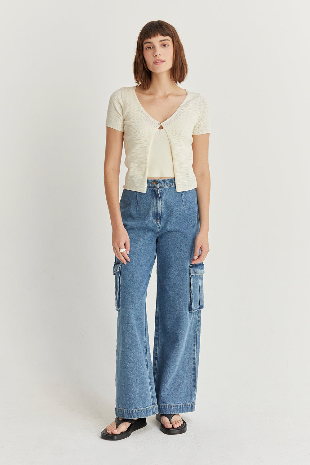 Two-in-One Textured Knit V-Neck Top