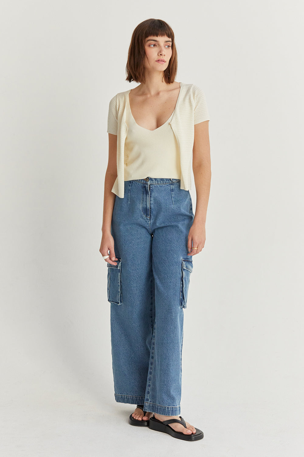 Two-in-One Textured Knit V-Neck Top