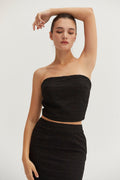 Textured Woven Zipper Tube Top