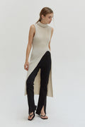 Mock Neck Longline Sleeveless Sweater Top