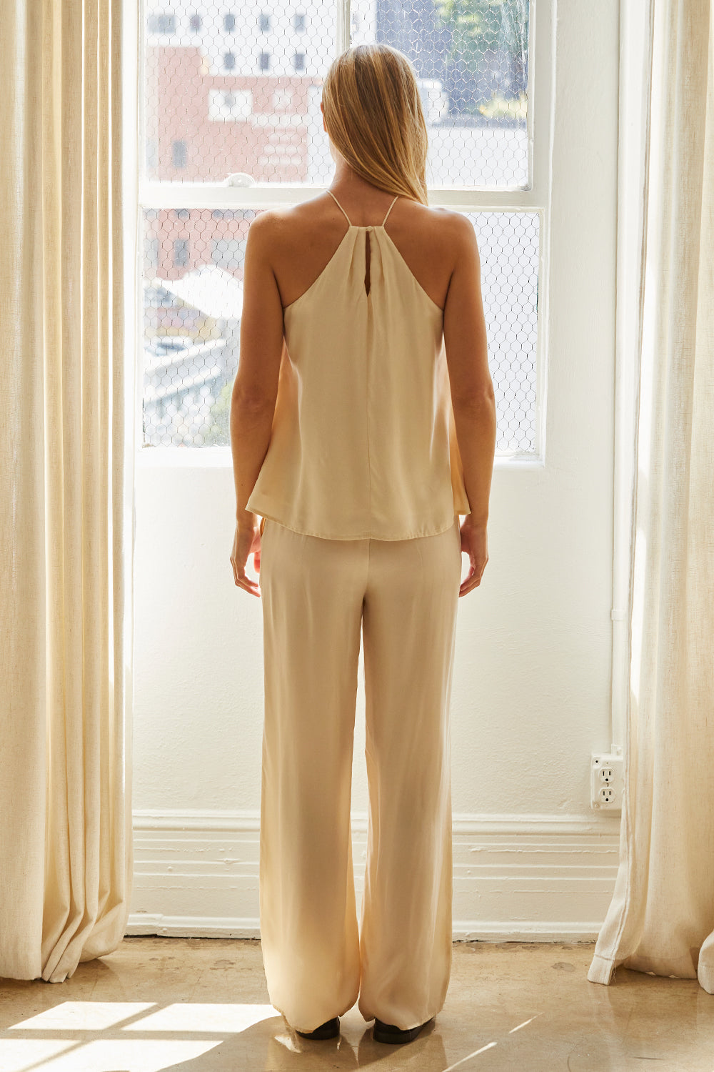 Pleated Halter Cupro Top