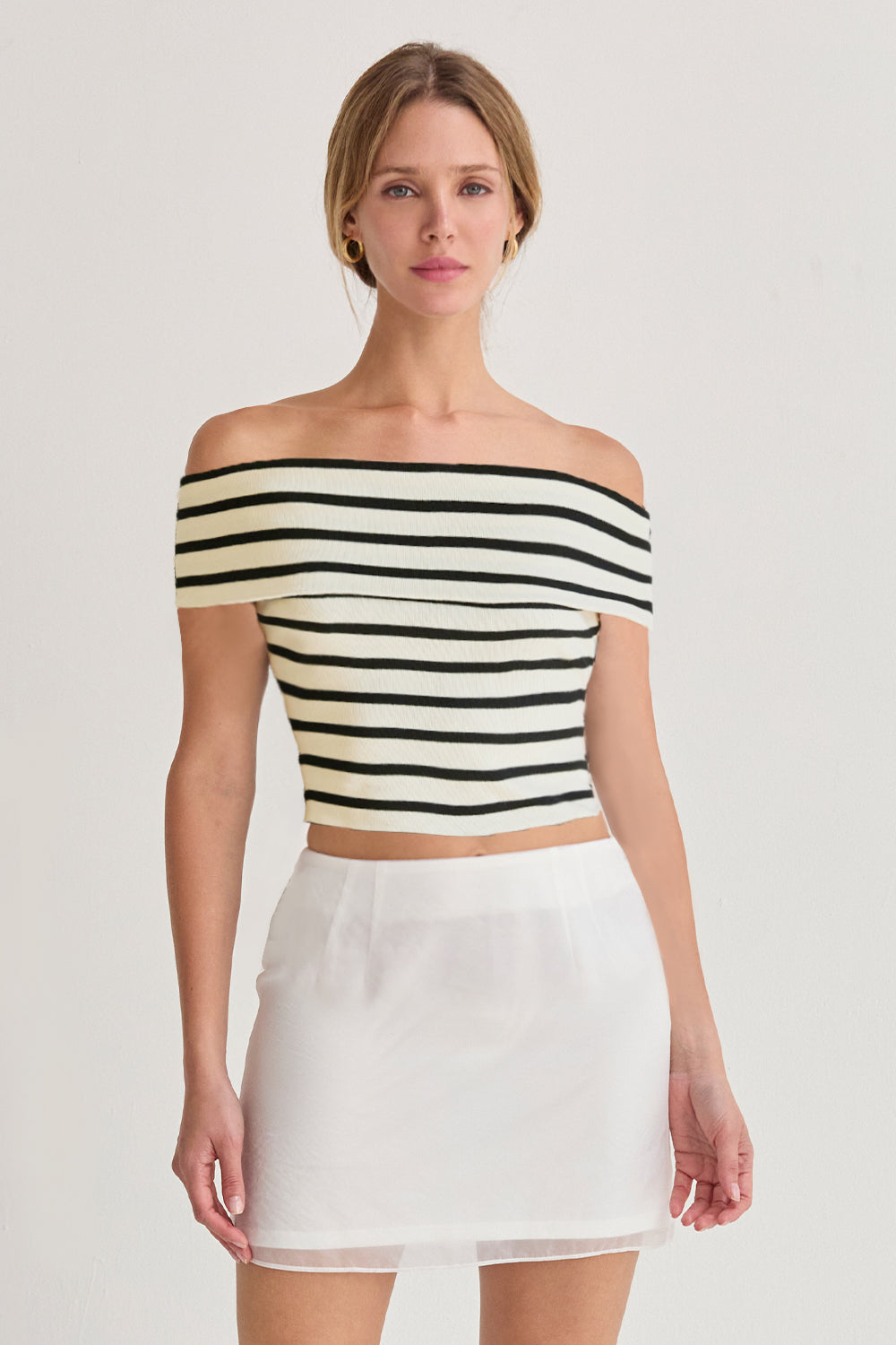 Stripe Off Shoulder Knit Top