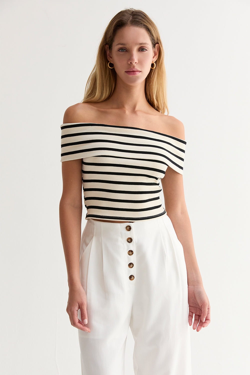 Stripe Off Shoulder Knit Top