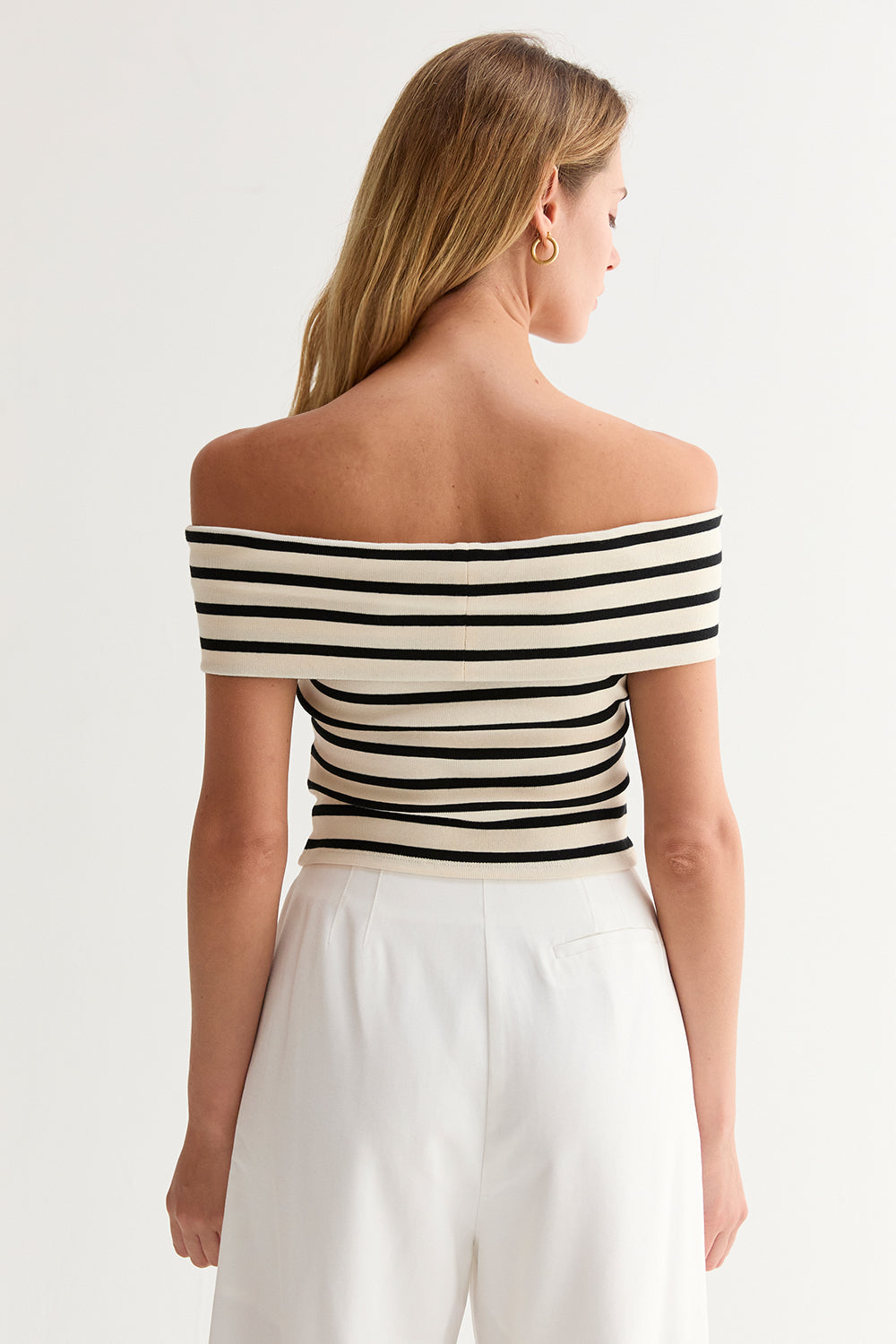 Stripe Off Shoulder Knit Top