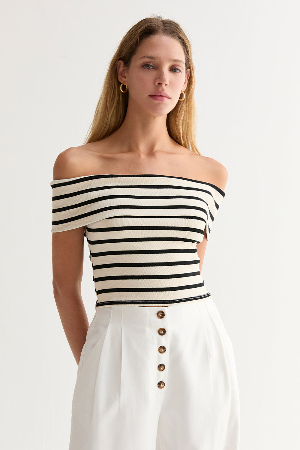 Stripe Off Shoulder Knit Top