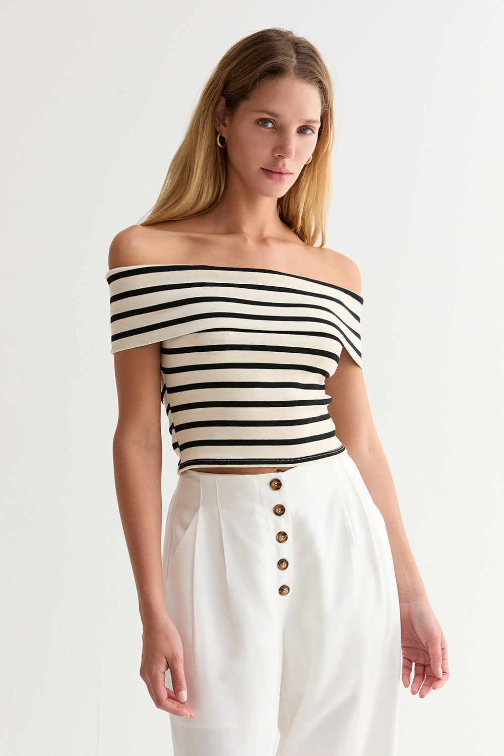 Stripe Off Shoulder Knit Top
