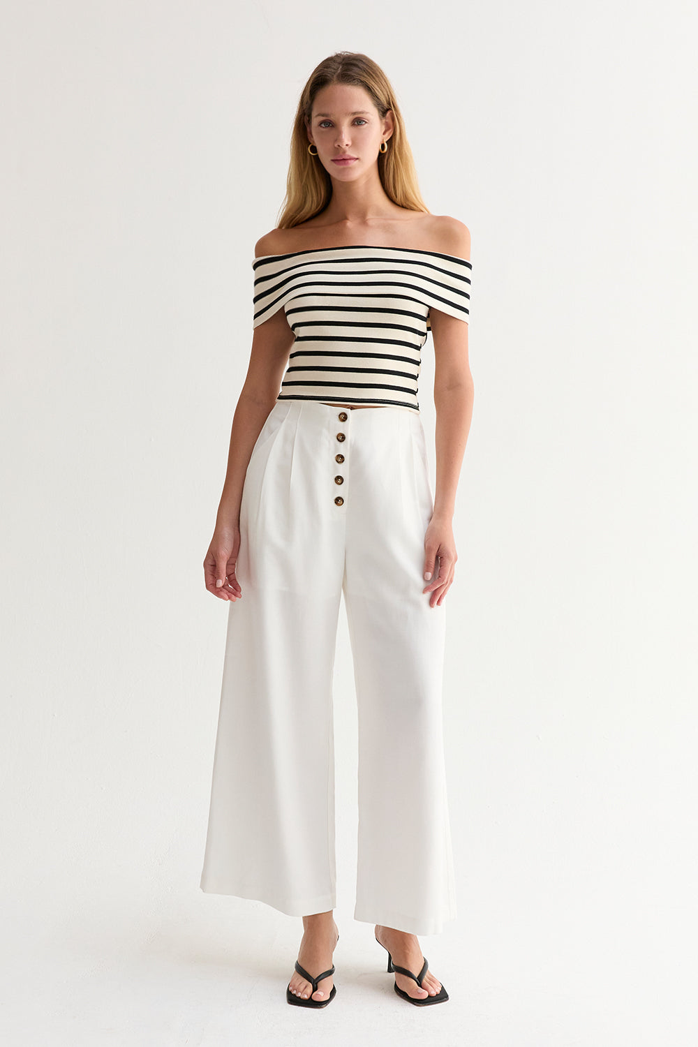 Stripe Off Shoulder Knit Top