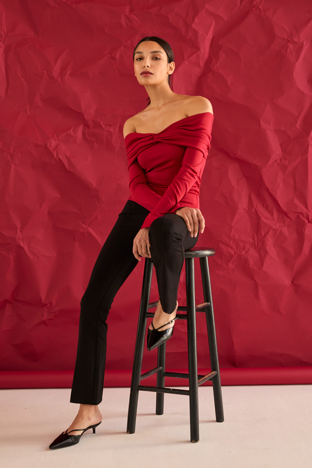 Front Twist Off Shoulder Knit Top