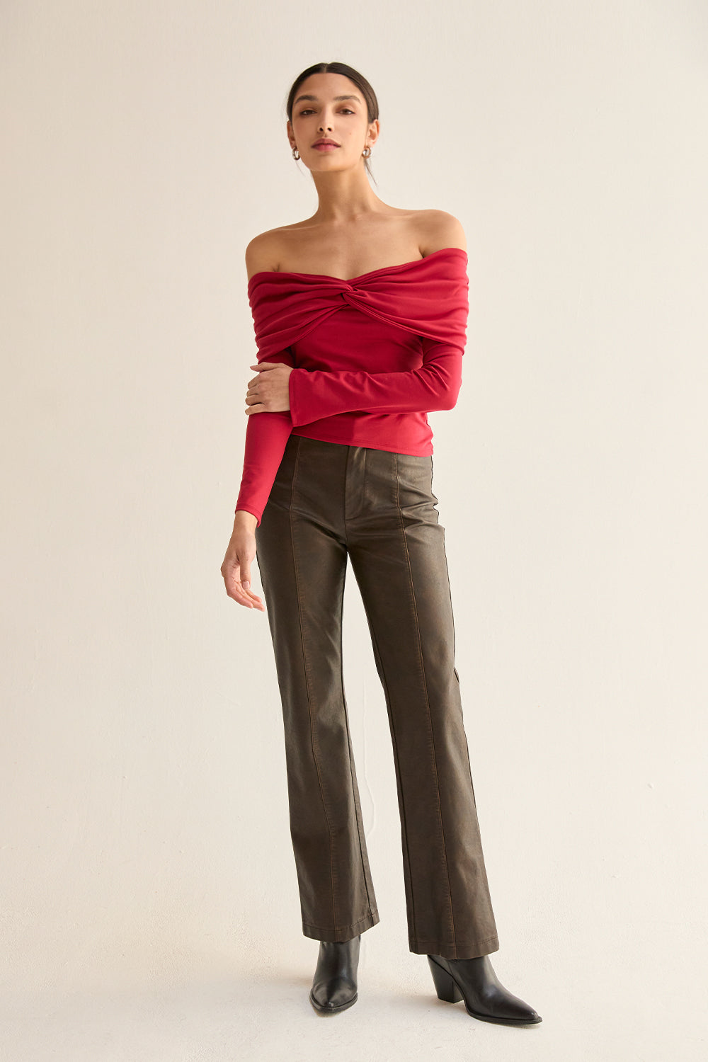 Front Twist Off Shoulder Knit Top