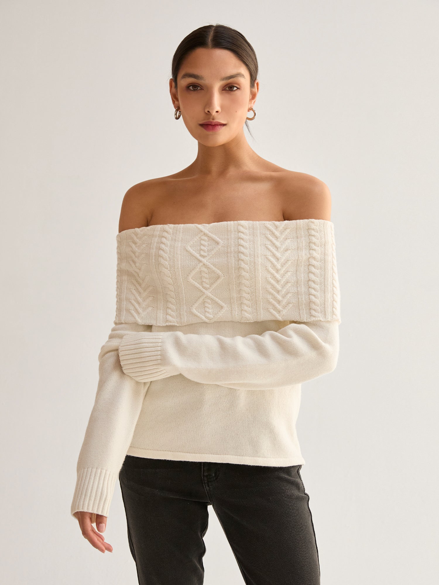 Off Shoulder Cable Knit Top