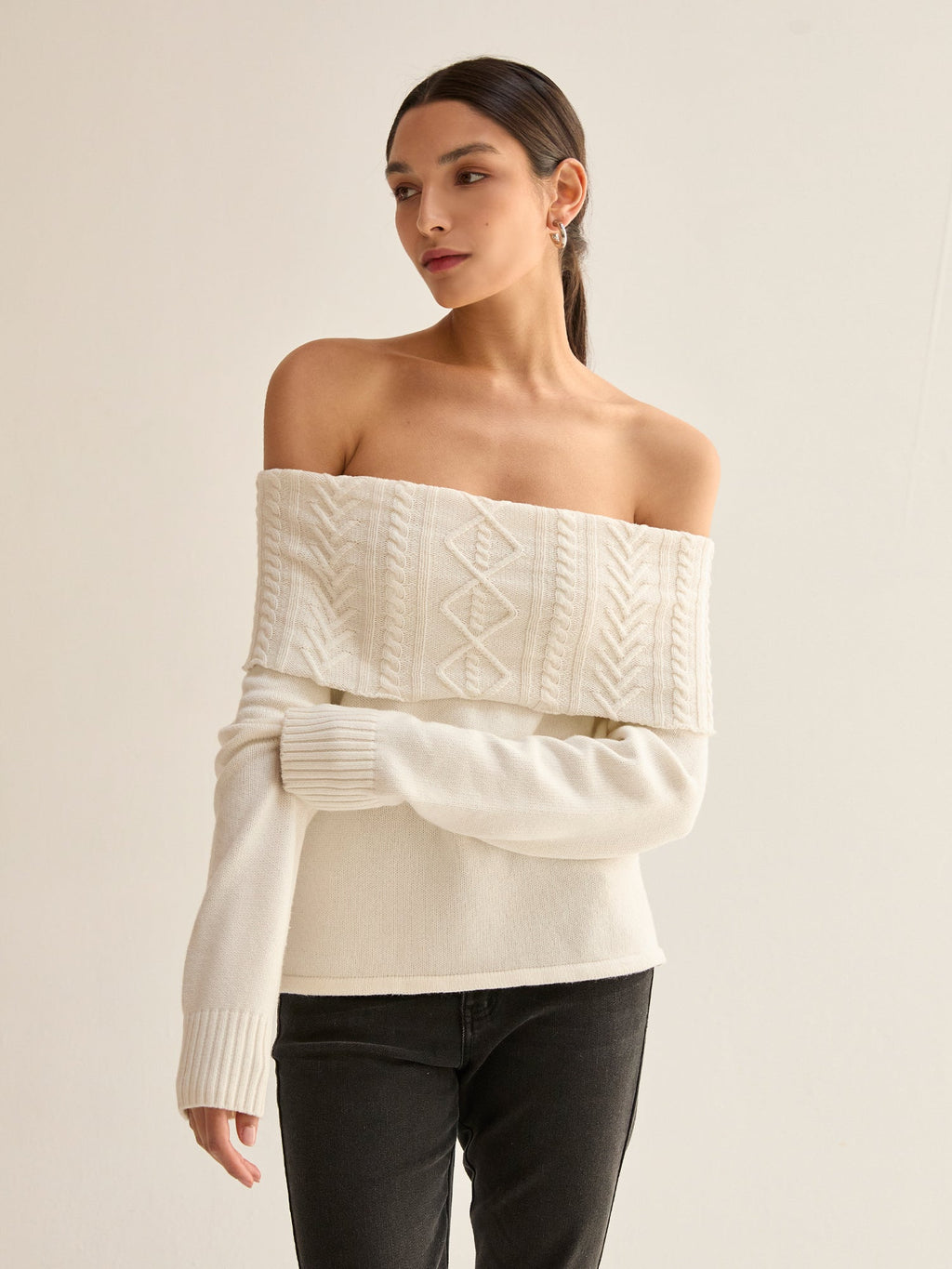 Off Shoulder Cable Knit Top