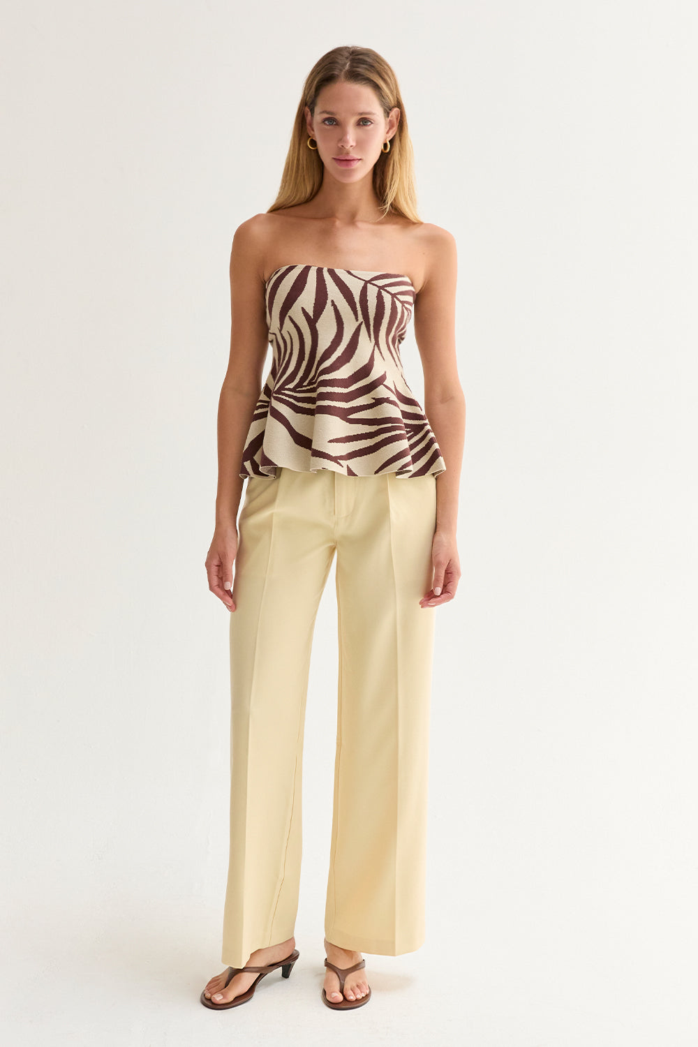 Jacquard-Strick-Peplum-Top mit Blattmuster