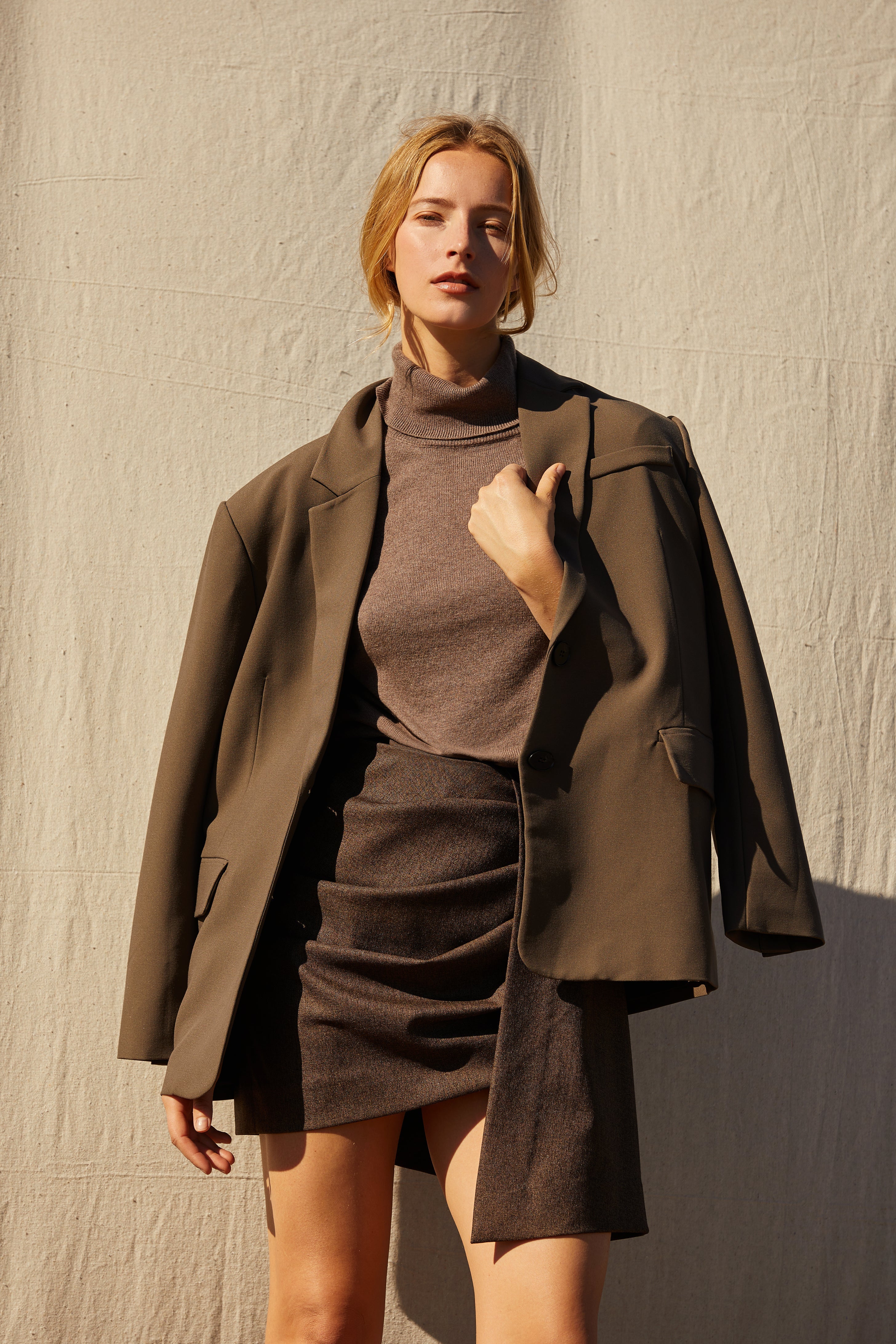 Oversized Single-Breasted Gabardine Blazer