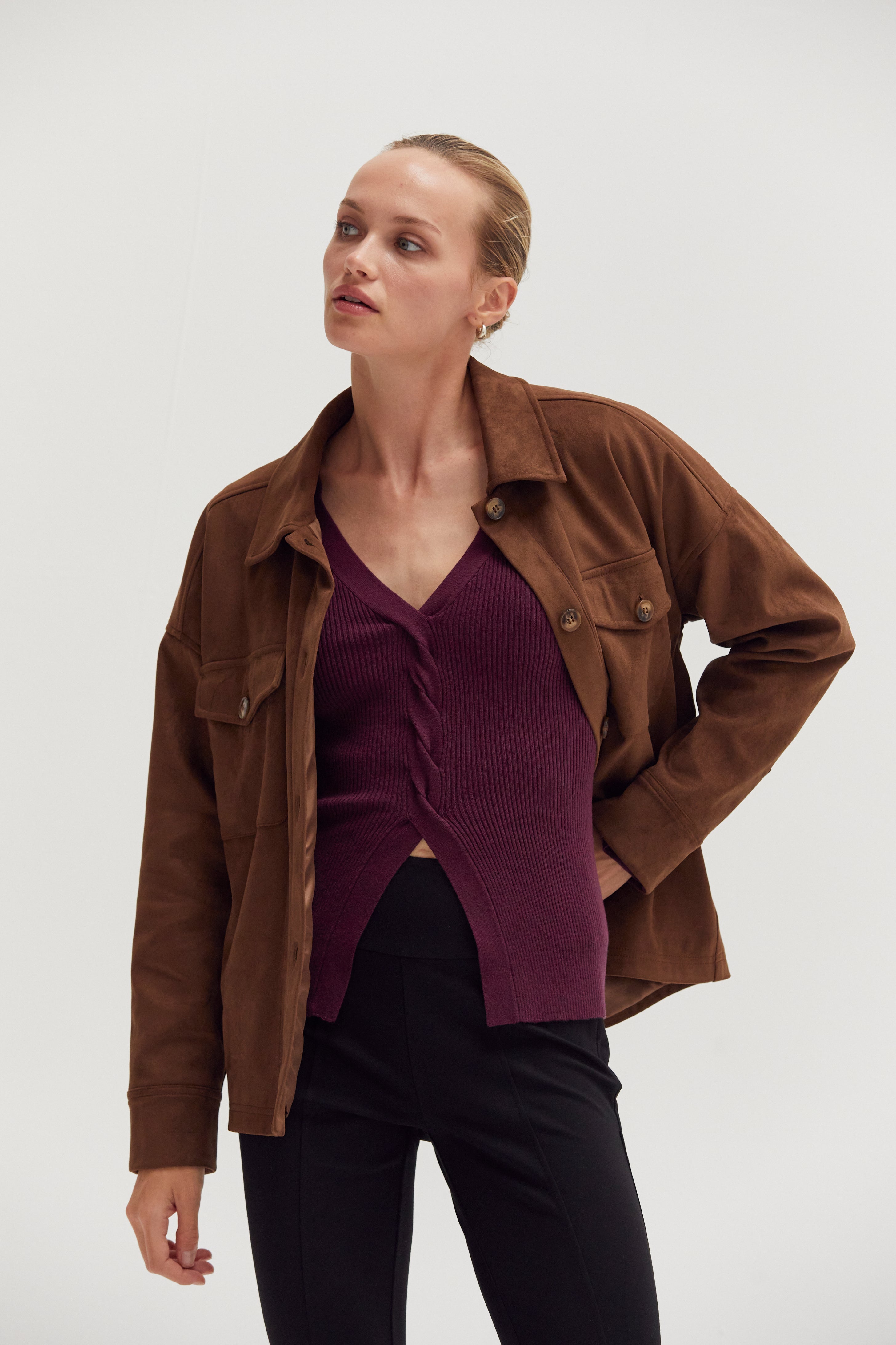 Vegan Suede Shirt Jacket