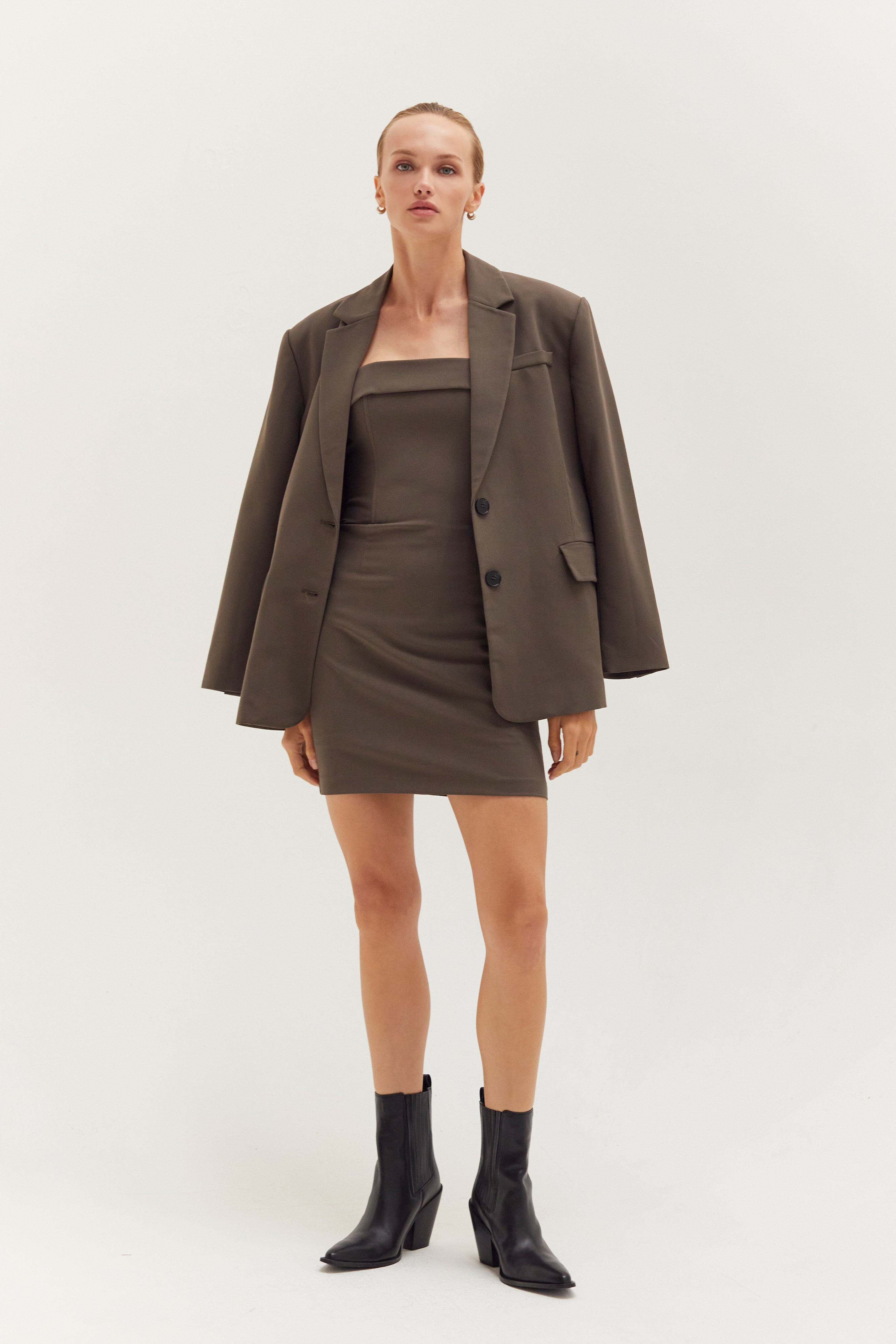 Oversized Single-Breasted Gabardine Blazer