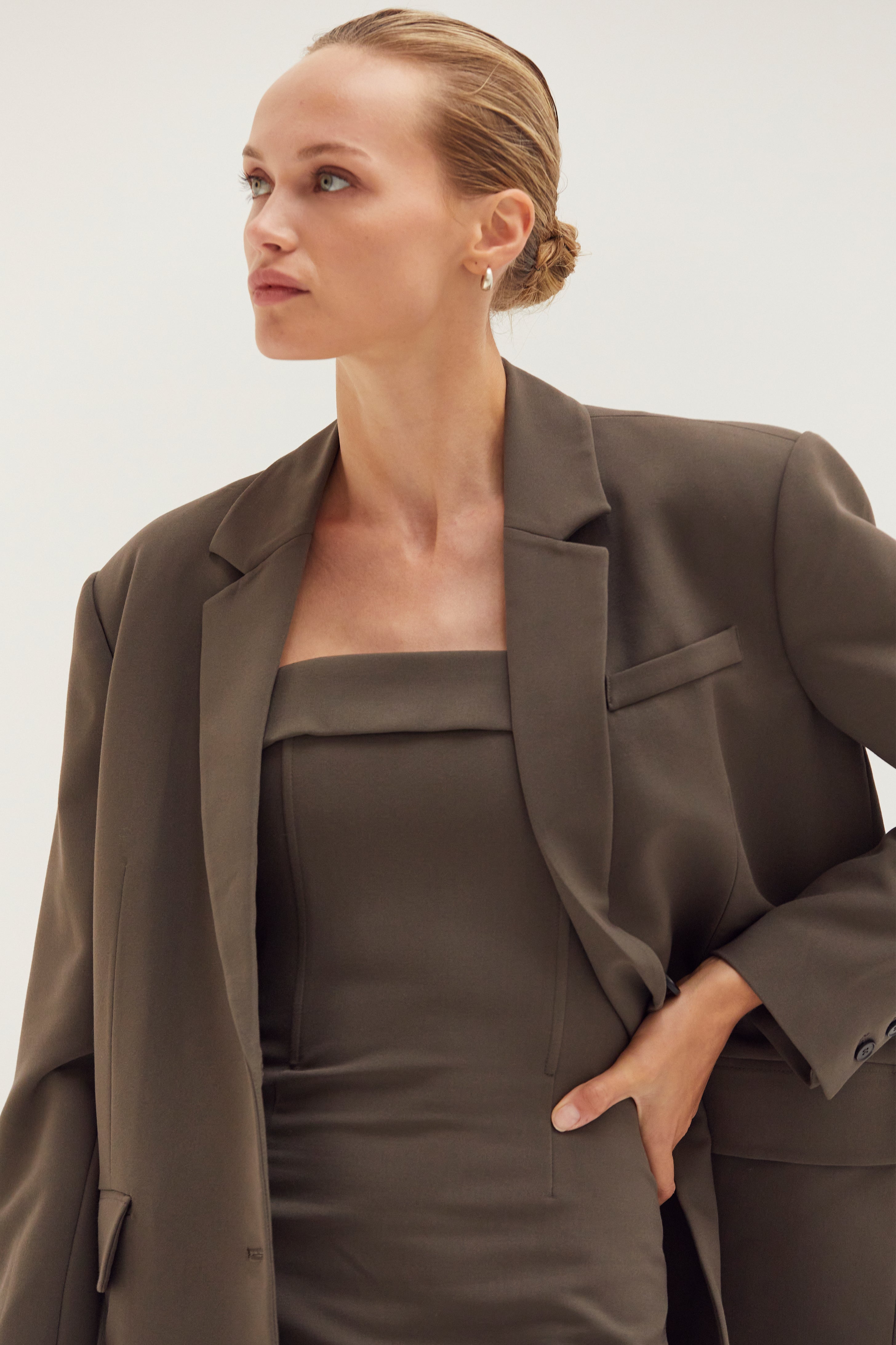 Oversized Single-Breasted Gabardine Blazer