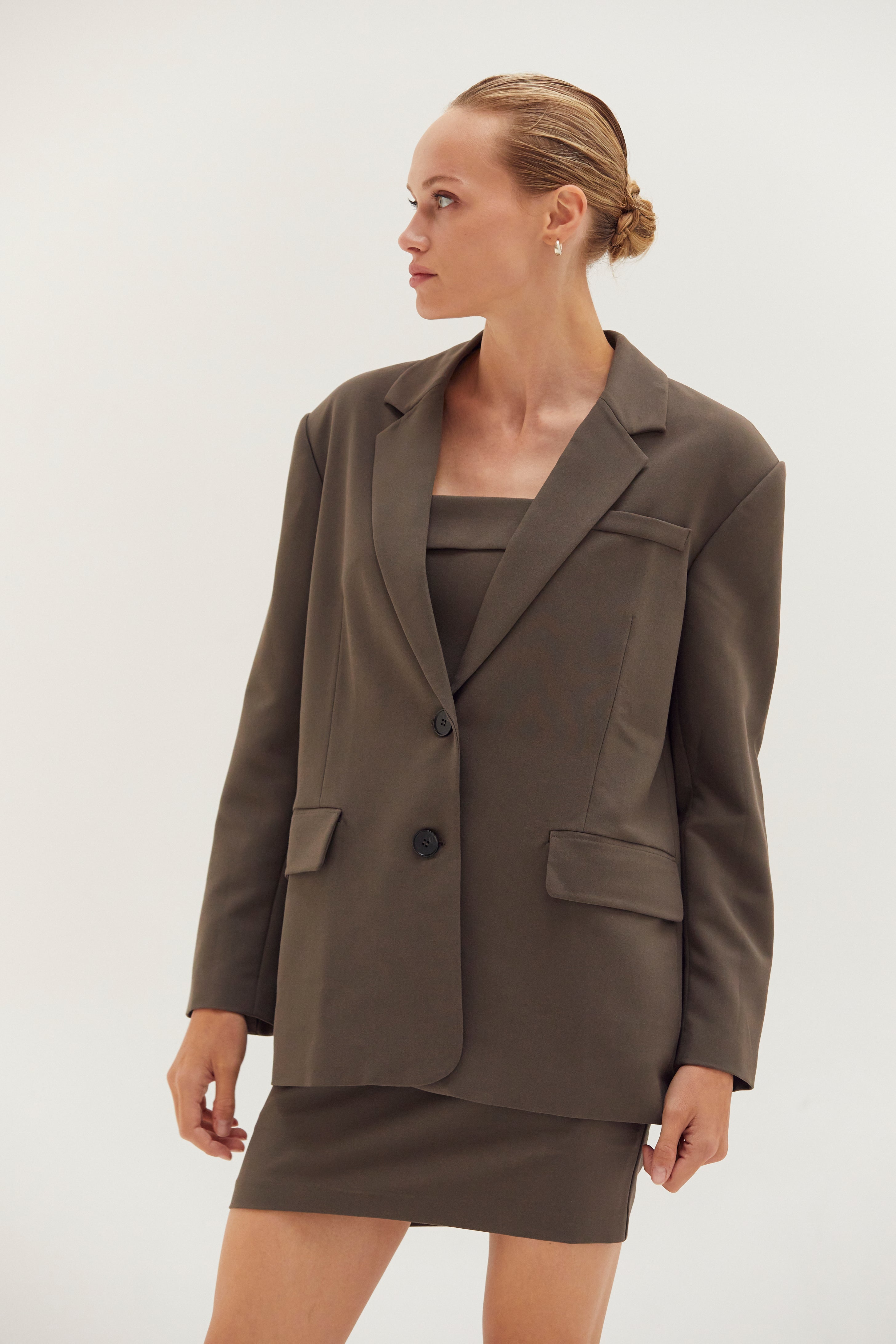 Oversized Single-Breasted Gabardine Blazer