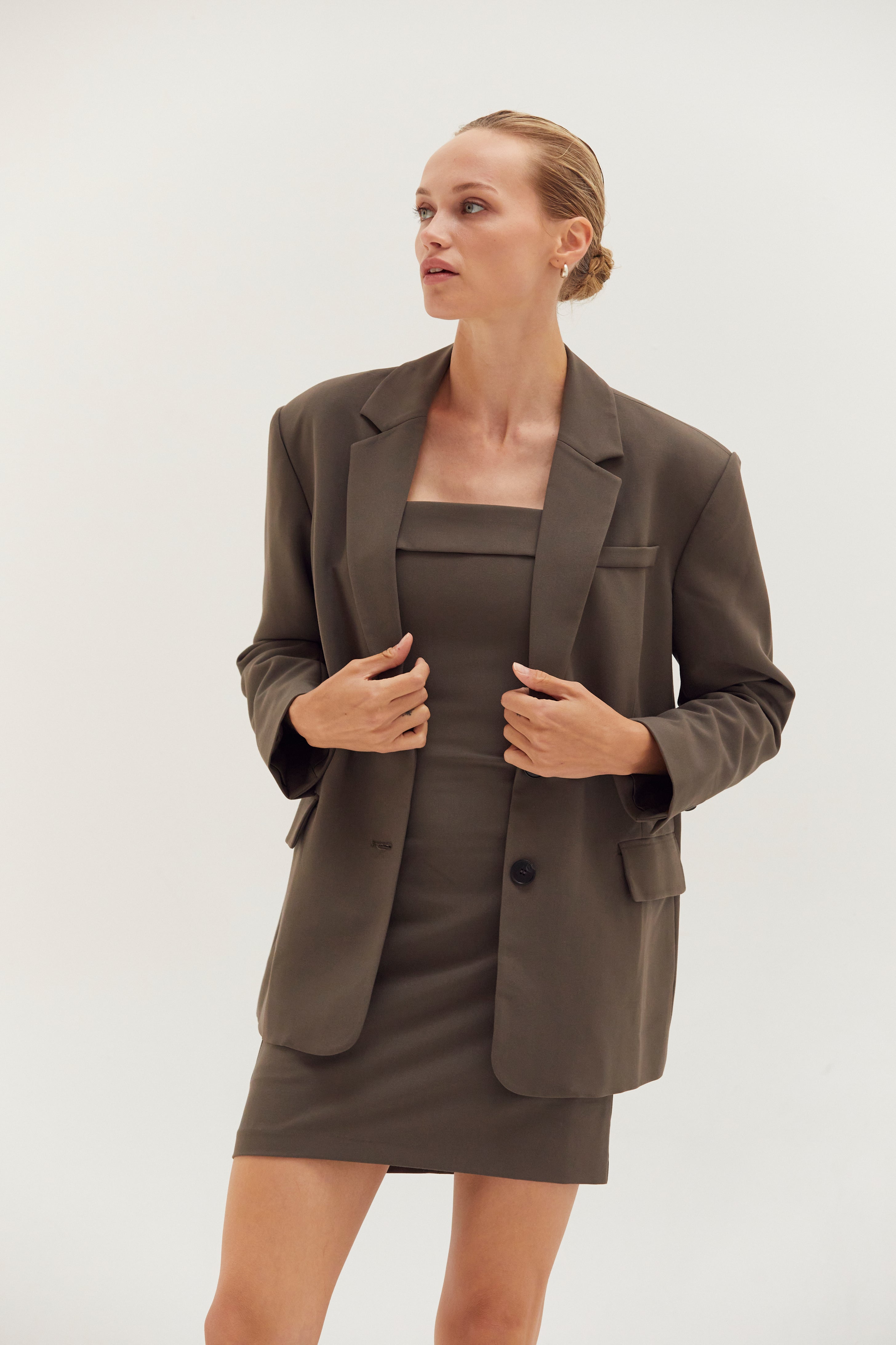 Oversized Single-Breasted Gabardine Blazer