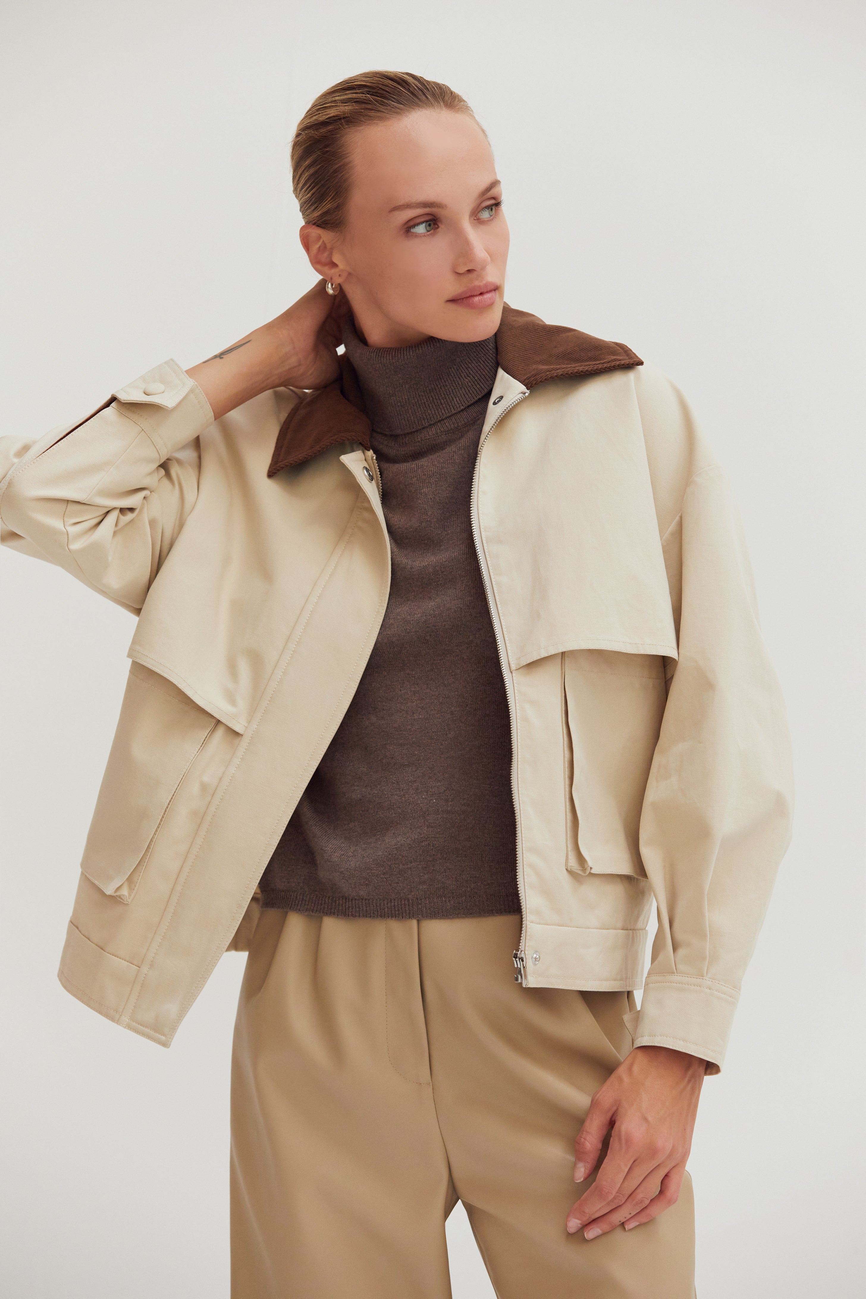 Contrast Corduroy Collar Canvas Barn Jacket