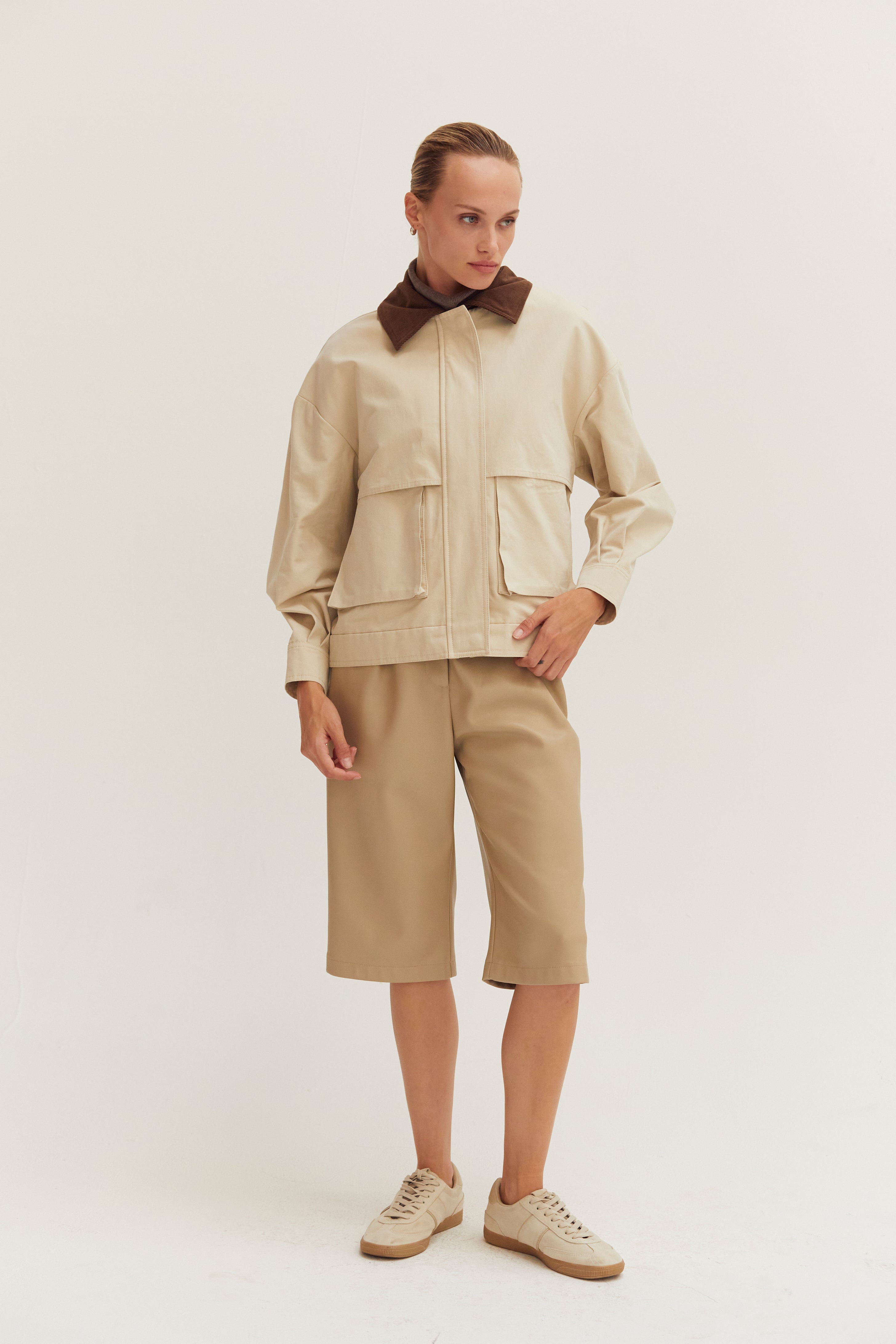 Contrast Corduroy Collar Canvas Barn Jacket