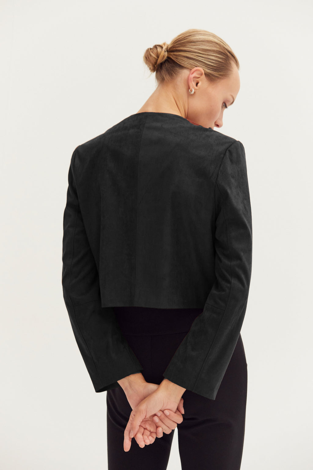 Vegan Suede Collarless Cropped Jacket