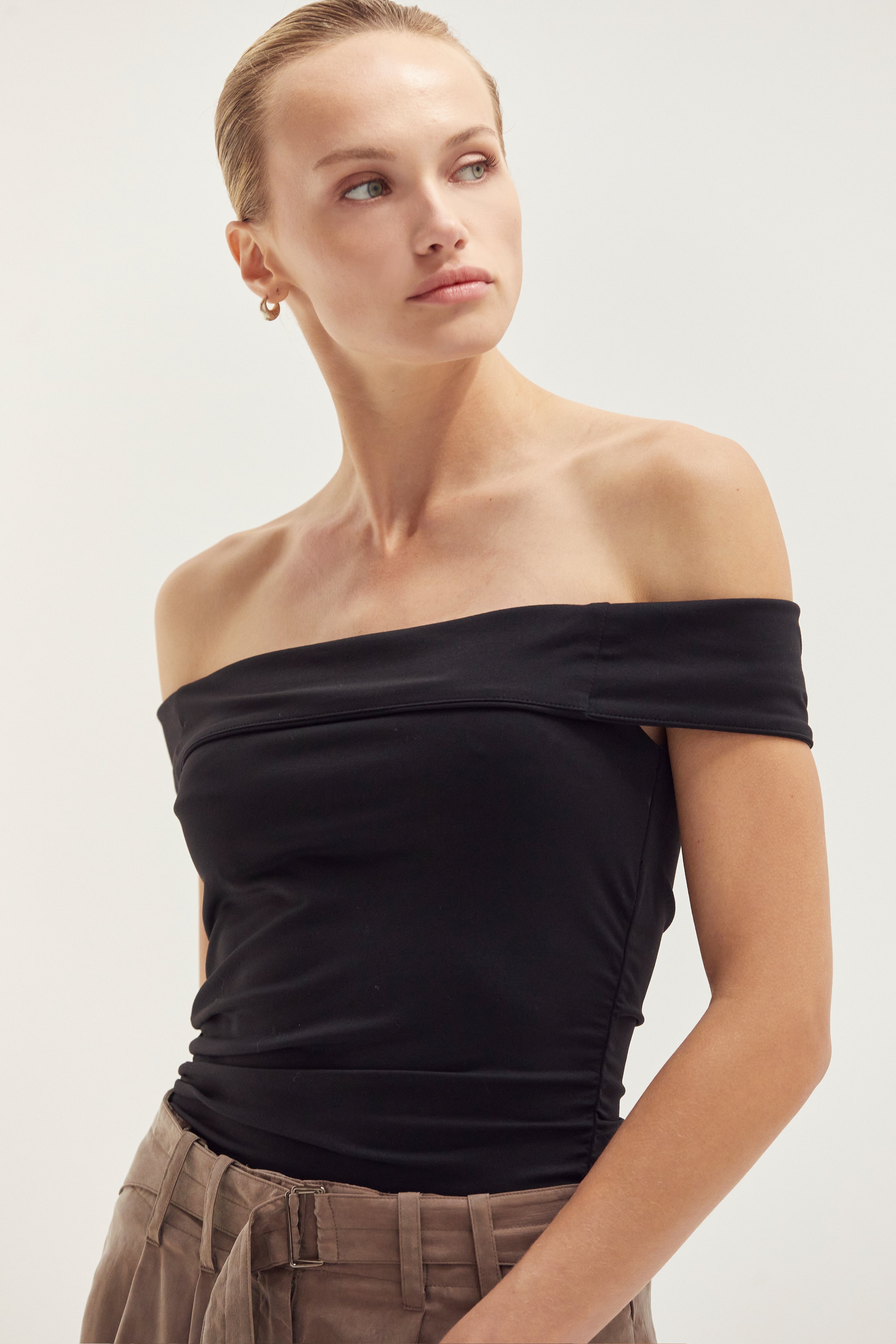 Off Shoulder Ruched Knit Top